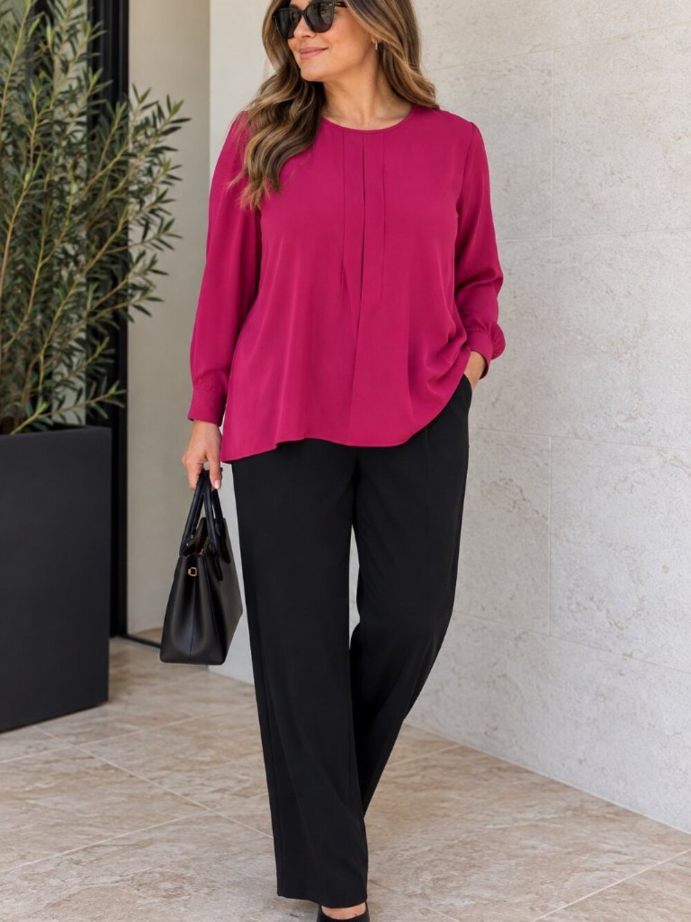 St. John Collection hot pink blouse size 14
